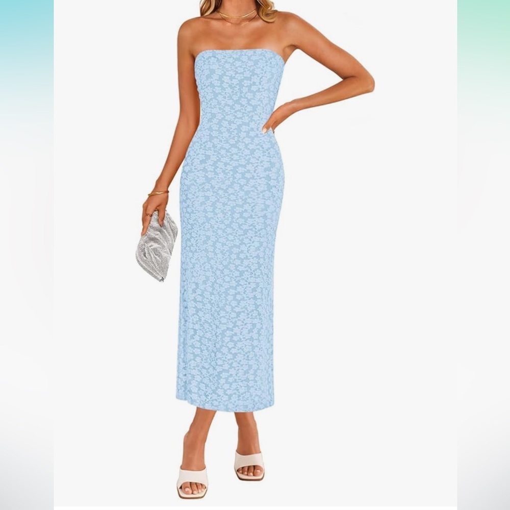 Blue Floral Strapless Dress